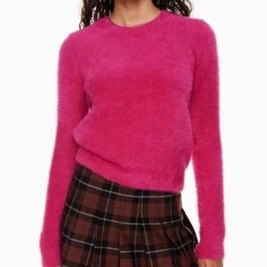 Aritzia TNA Cropped Fuzzy Sweater, M, NWOT, Hot Pink Magenta, Cozy